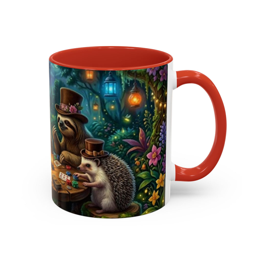 Sloth & Hedgehog Poker Night Coffee Mug — Whimsical Woodland Animal Tea Cup (11/15oz)
