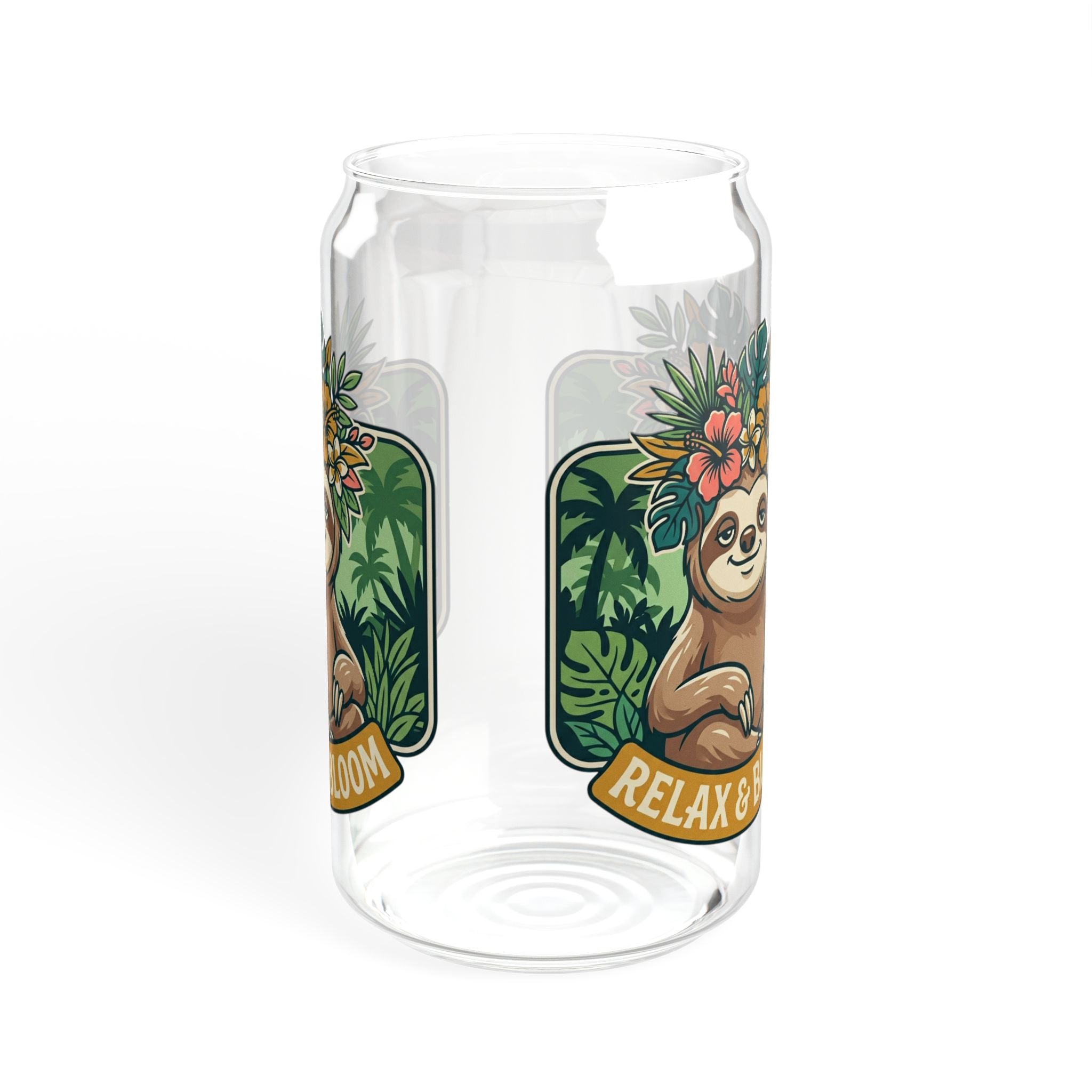 Relax & Bloom Sloth Sipper Glass — 16oz Bamboo Lid Straw Tumbler