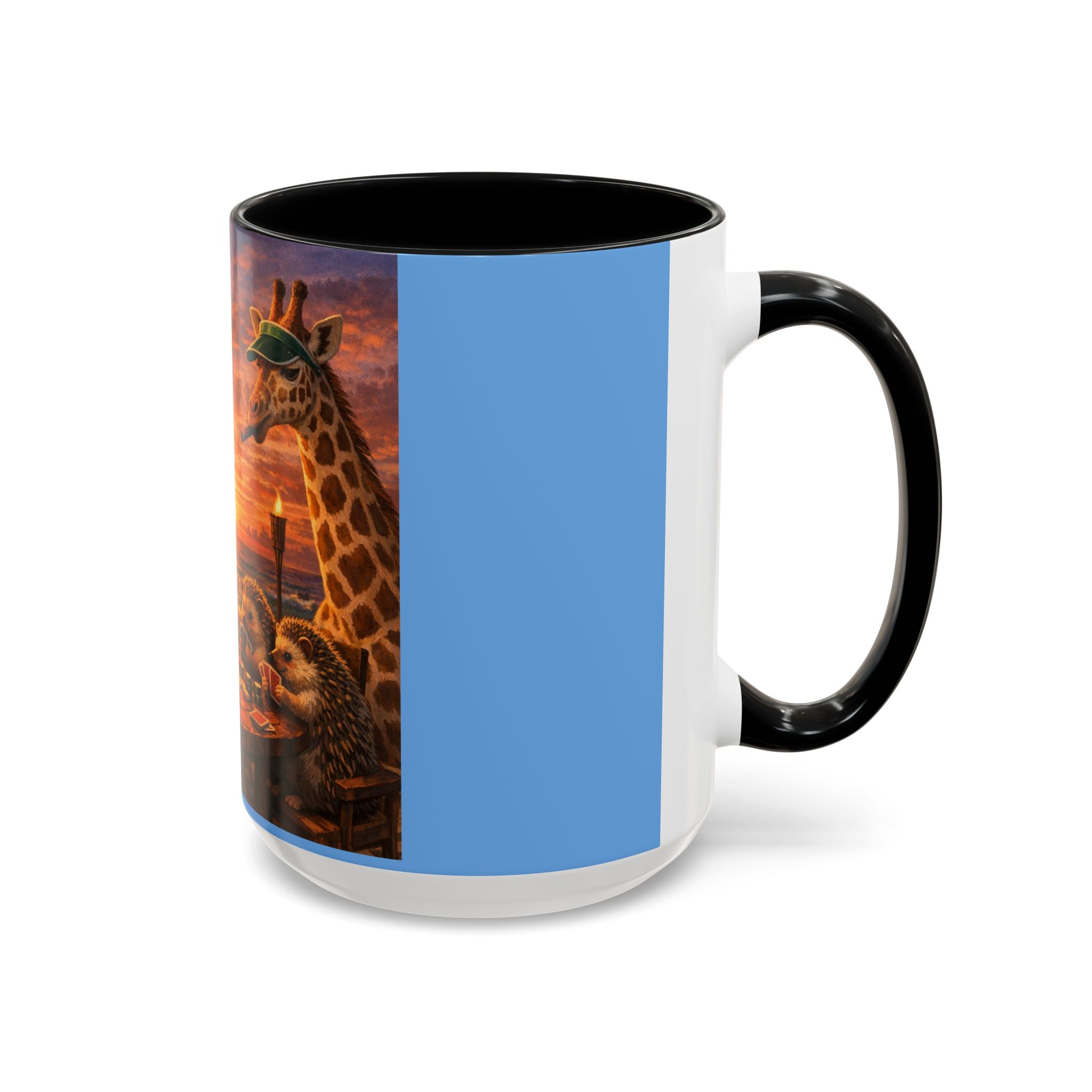 Sunset Poker Nights Animal Coffee Mug — Giraffe & Hedgehog Friends (11/15 oz)