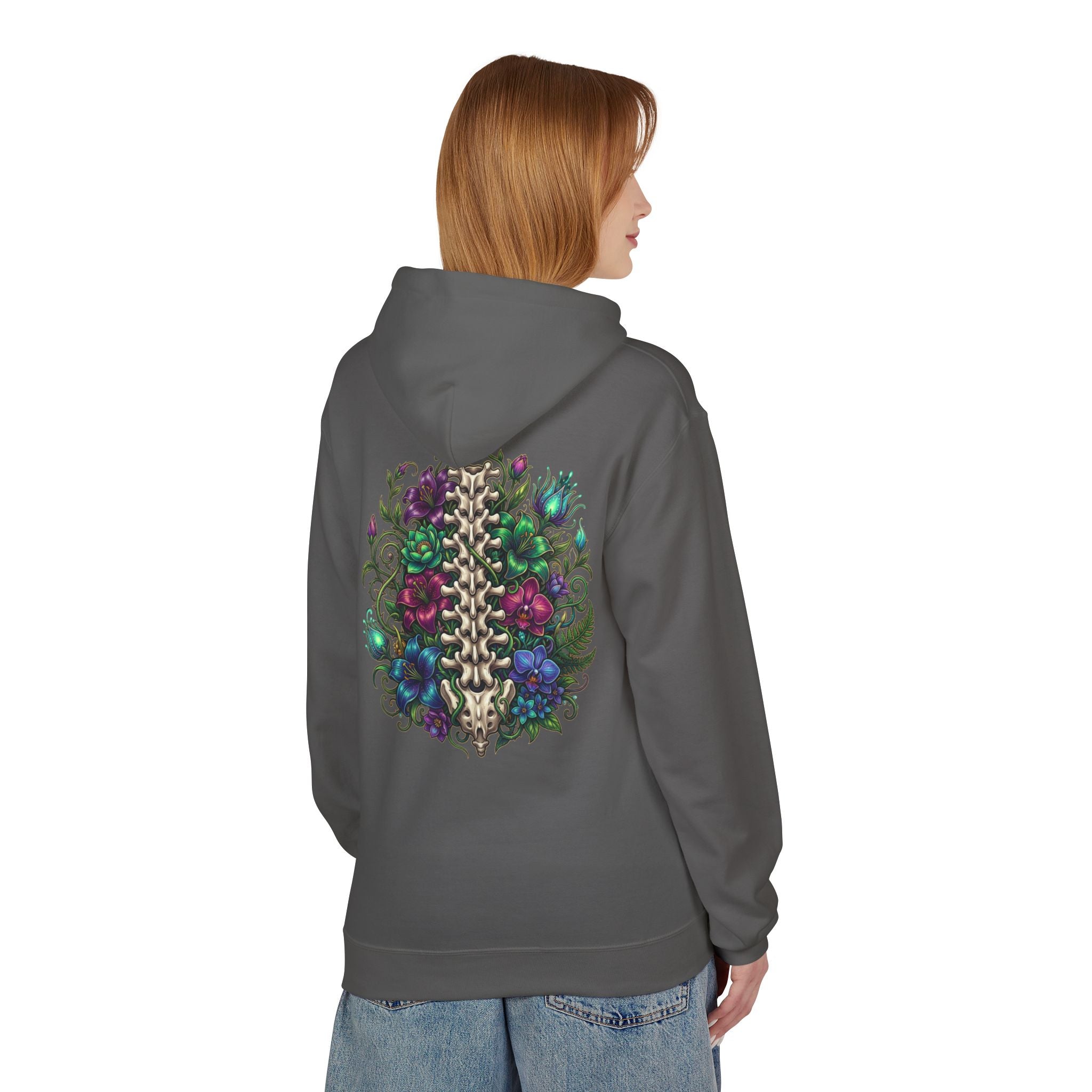 Spine & Blossoms Hoodie — "Soft Heart, Strong Spine!" Graphic Pullover