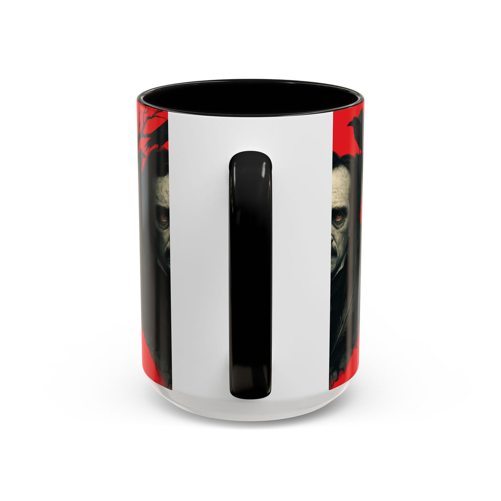 Edgar Allan Poe Portrait Coffee Mug — Gothic Raven Red Accent (11/15oz)