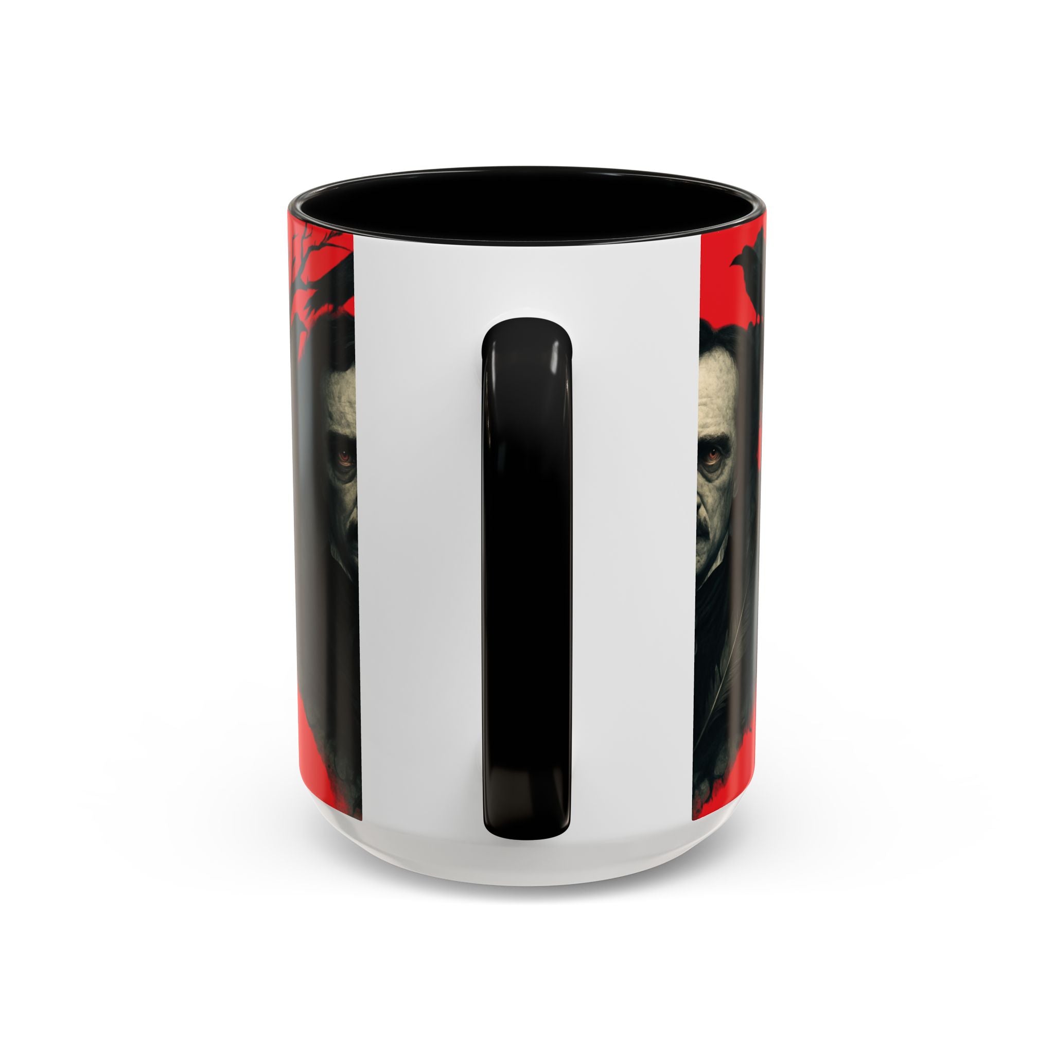 Edgar Allan Poe Portrait Coffee Mug — Gothic Raven Red Accent (11/15oz)