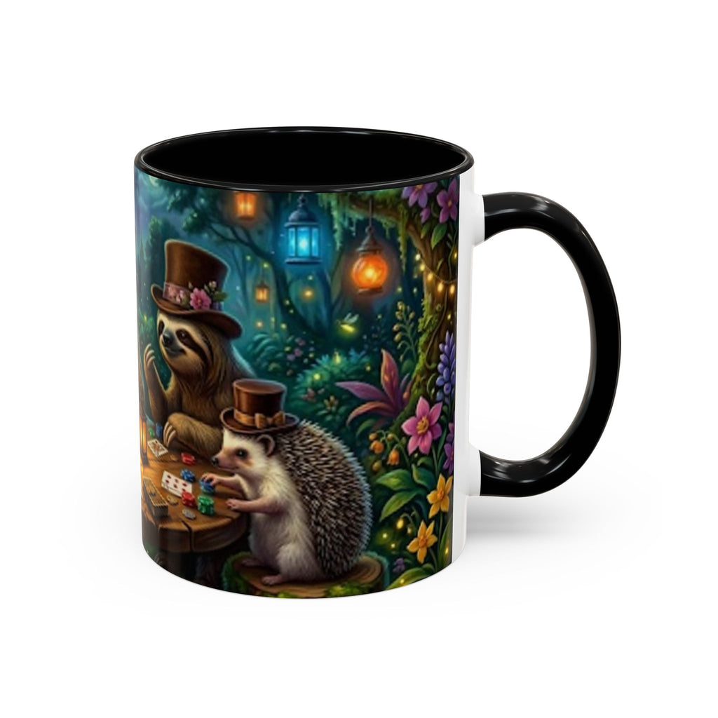 Sloth & Hedgehog Poker Night Coffee Mug — Whimsical Woodland Animal Tea Cup (11/15oz)