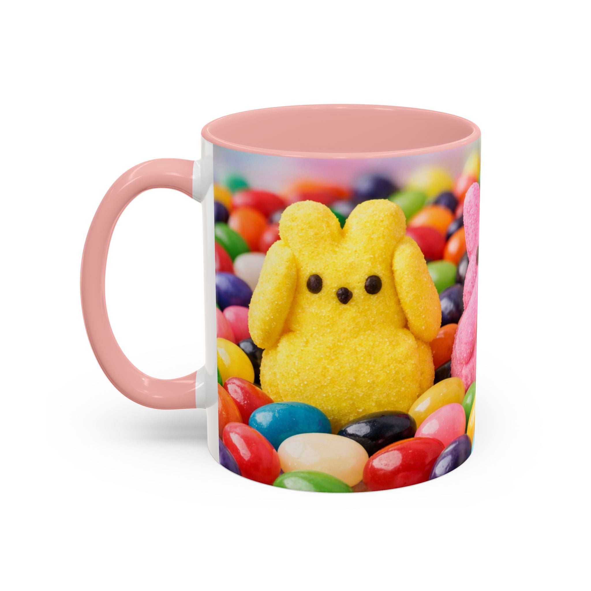 Easter Candy Peeps Coffee Mug — Colorful Jellybean & Marshmallow Bunny Accent Mug (11/15oz)
