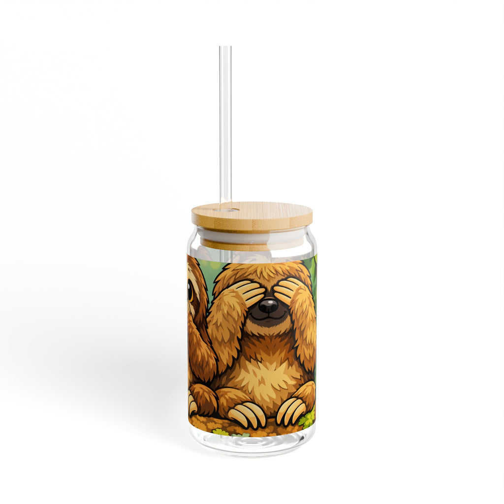 Sloth Sipper Glass — 16oz Cute Woodland Animal Drink Jar with Straw