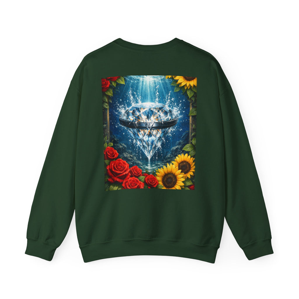Crewneck Sweatshirt — "Built Off Pressure" Diamond UFO Floral Back Print