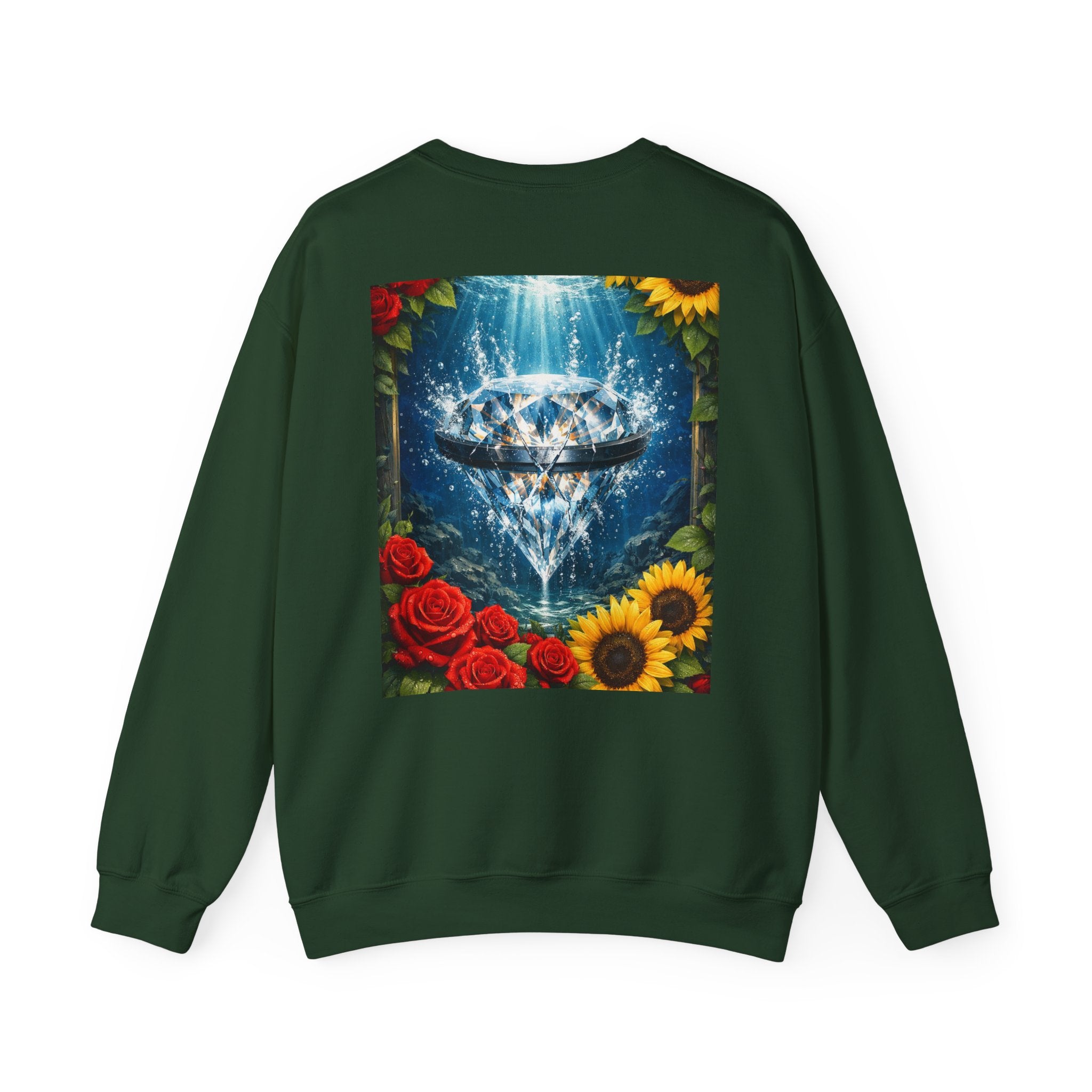 Crewneck Sweatshirt — "Built Off Pressure" Diamond UFO Floral Back Print