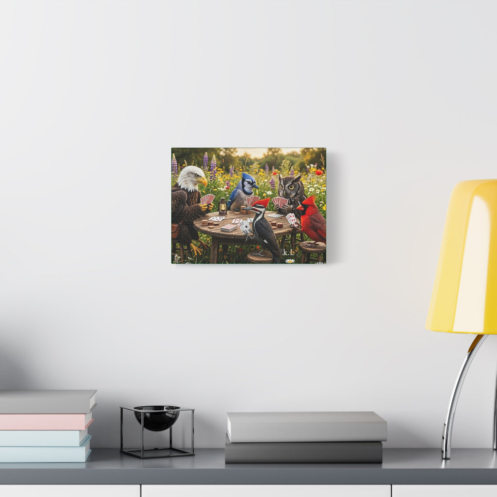 Canvas Wall Art — Woodland Birds Playing Cards Scene