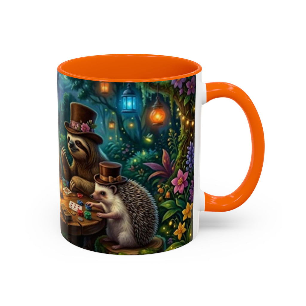 Sloth & Hedgehog Poker Night Coffee Mug — Whimsical Woodland Animal Tea Cup (11/15oz)