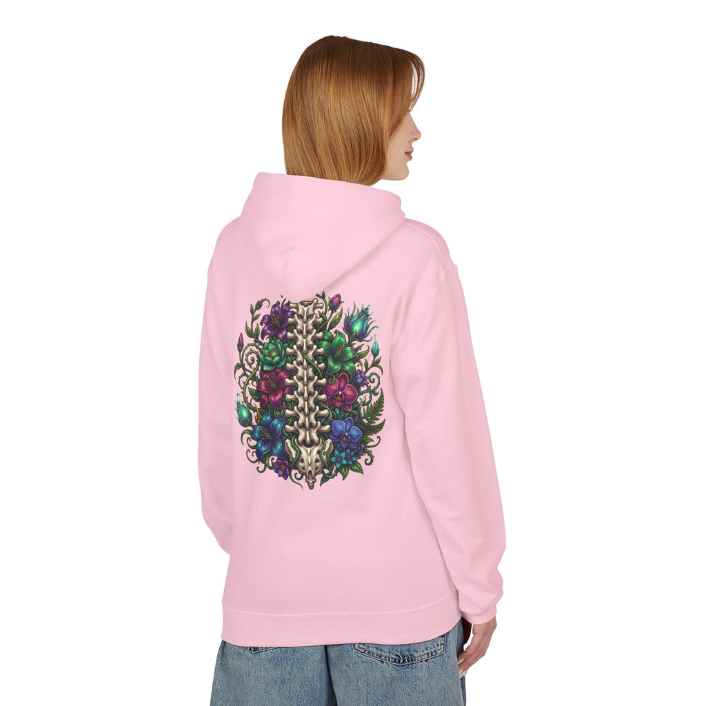 Spine & Blossoms Hoodie — "Soft Heart, Strong Spine!" Graphic Pullover