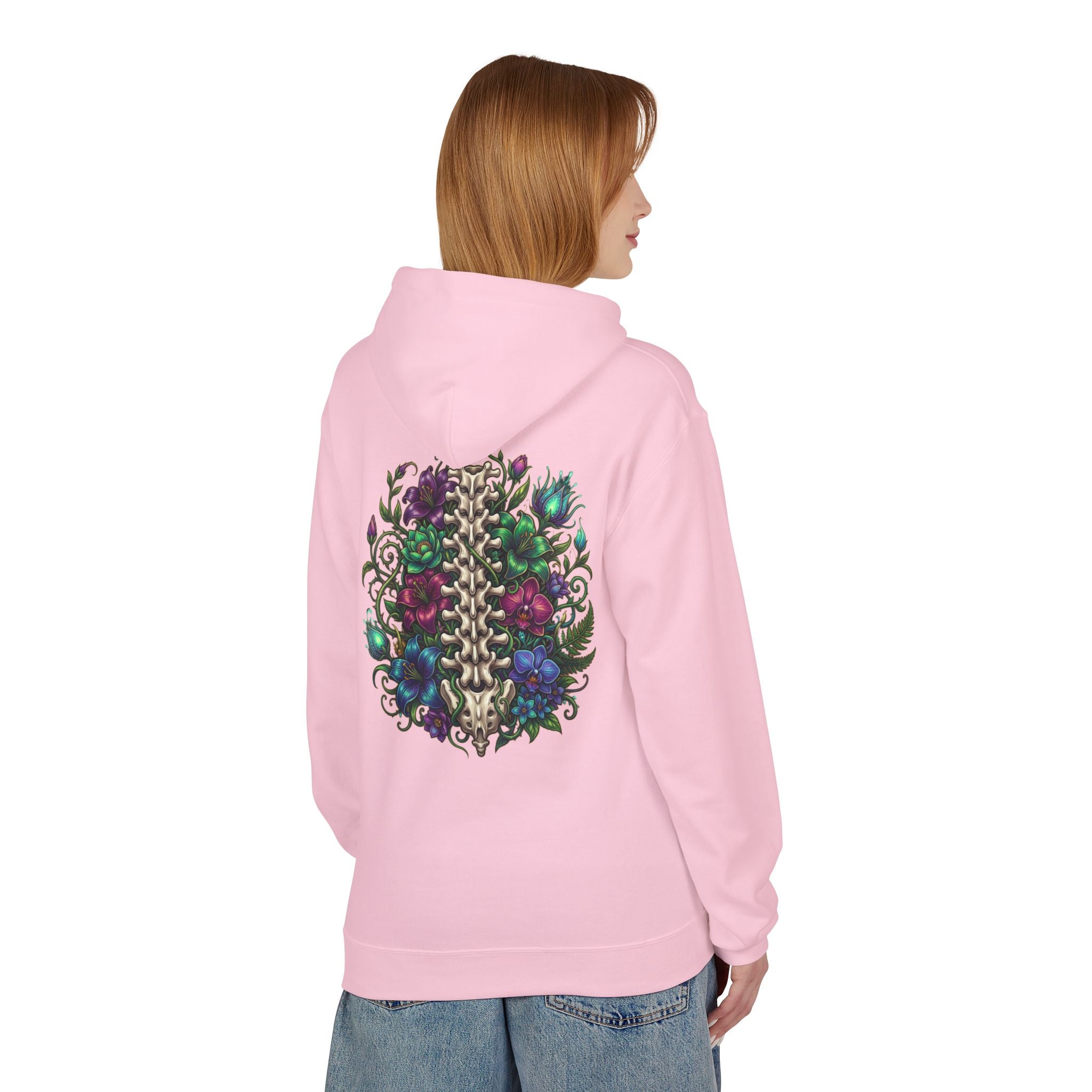 Spine & Blossoms Hoodie — "Soft Heart, Strong Spine!" Graphic Pullover