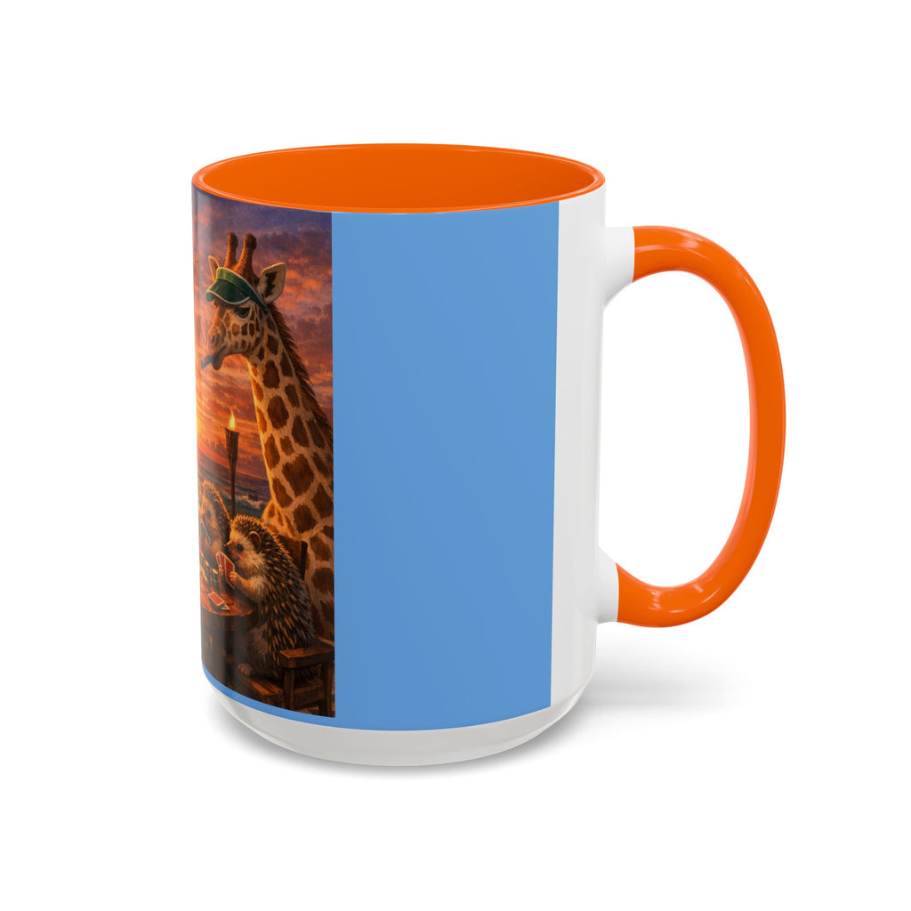 Sunset Poker Nights Animal Coffee Mug — Giraffe & Hedgehog Friends (11/15 oz)