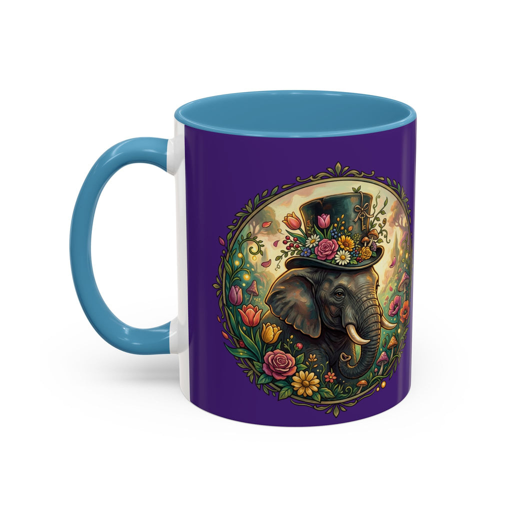 Elephant & Tulips Accent Coffee Mug — Floral Elephant Ceramic Mug (11/15oz)