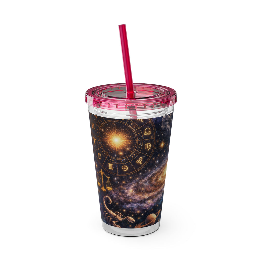 Galaxy Zodiac 16oz Tumbler with Straw — Cosmic Sunsplash Astral Design