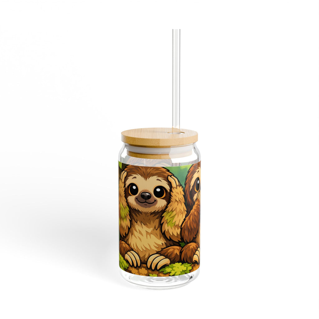 Sloth Sipper Glass — 16oz Cute Woodland Animal Drink Jar with Straw
