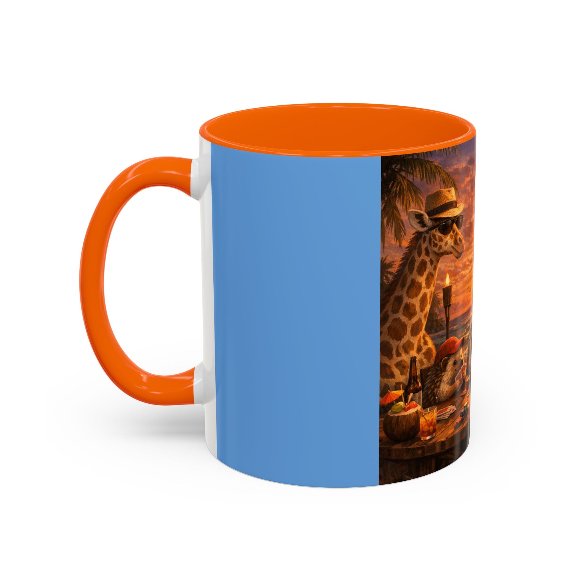 Sunset Poker Nights Animal Coffee Mug — Giraffe & Hedgehog Friends (11/15 oz)