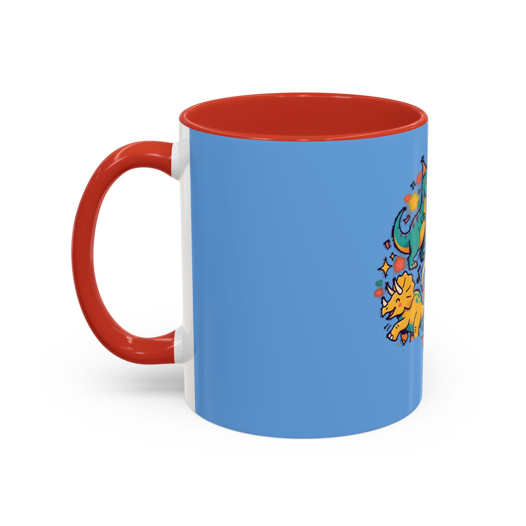 Cute Dancing Dinosaurs & Sloths Accent Coffee Mug — Colorful 11/15oz Ceramic