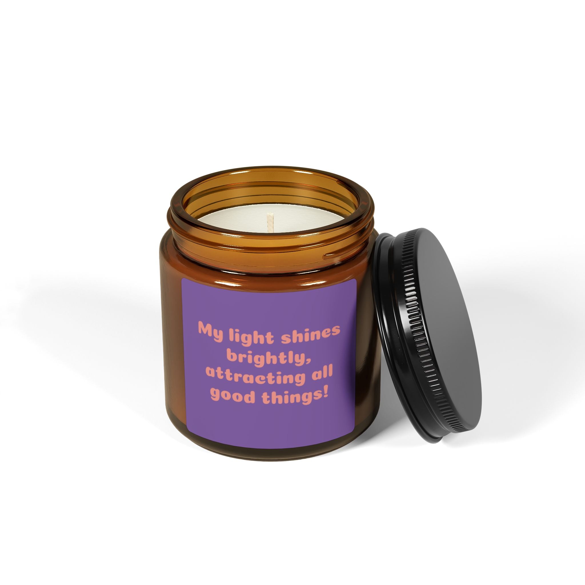 Affirmation Candle — "My light shines brightly, attracting all good things!" Amber Soy Jar
