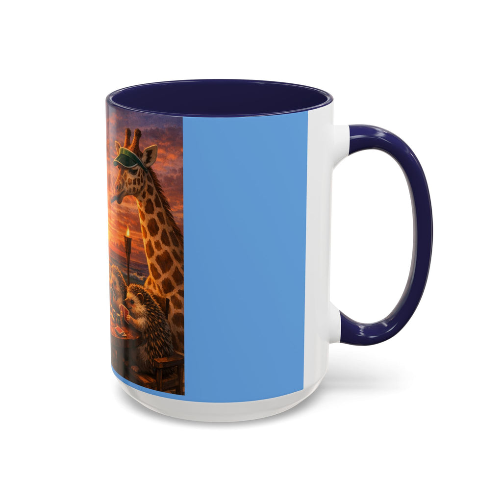 Sunset Poker Nights Animal Coffee Mug — Giraffe & Hedgehog Friends (11/15 oz)