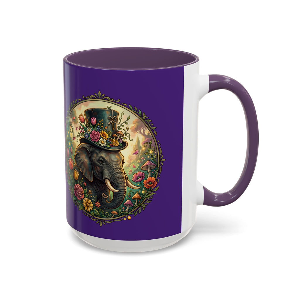 Elephant & Tulips Accent Coffee Mug — Floral Elephant Ceramic Mug (11/15oz)