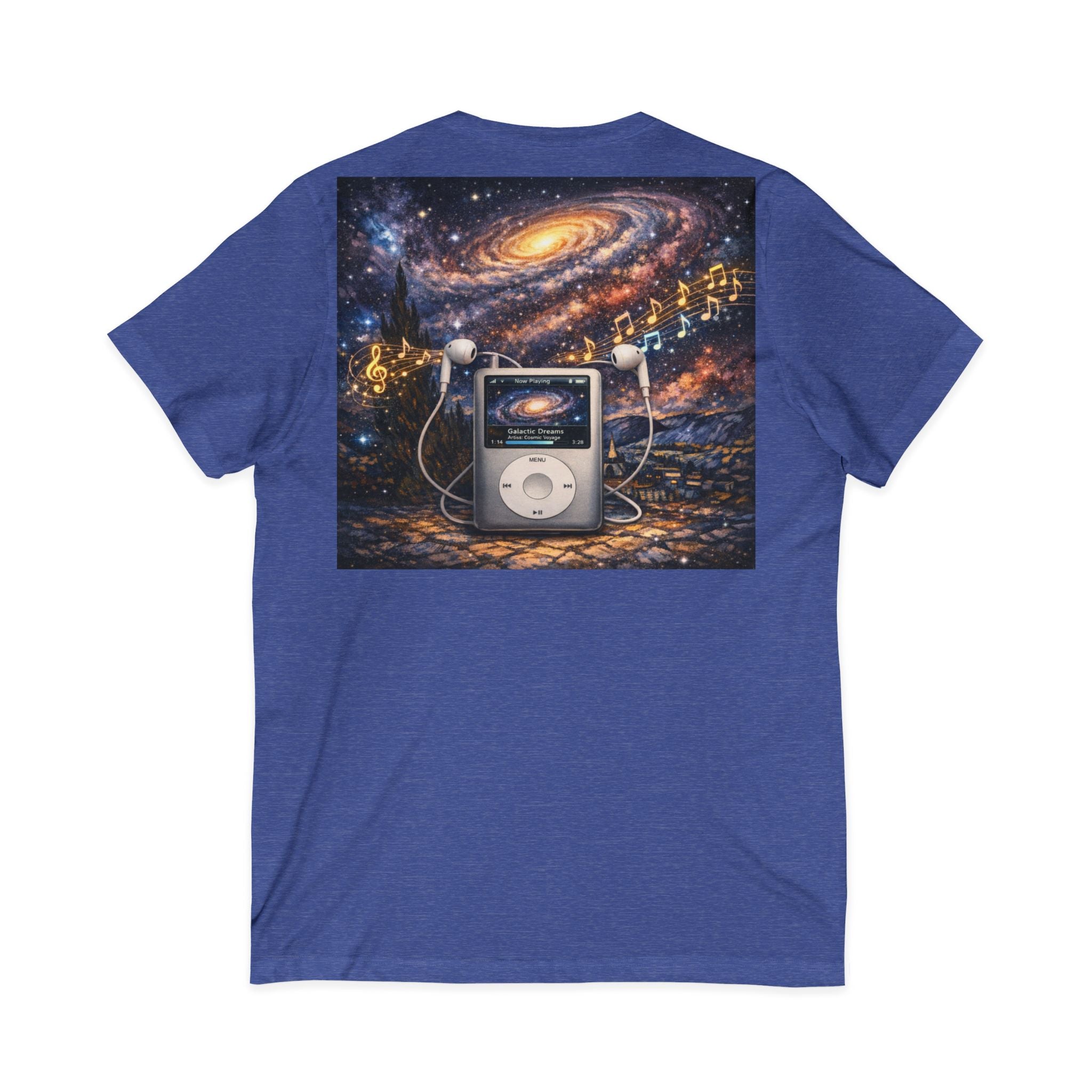 Galaxy iPod Music Tee — Retro Space Music V-Neck T‑Shirt