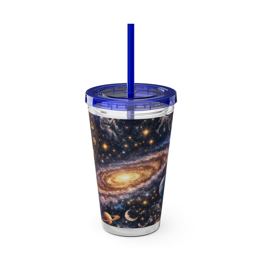 Galaxy Zodiac 16oz Tumbler with Straw — Cosmic Sunsplash Astral Design