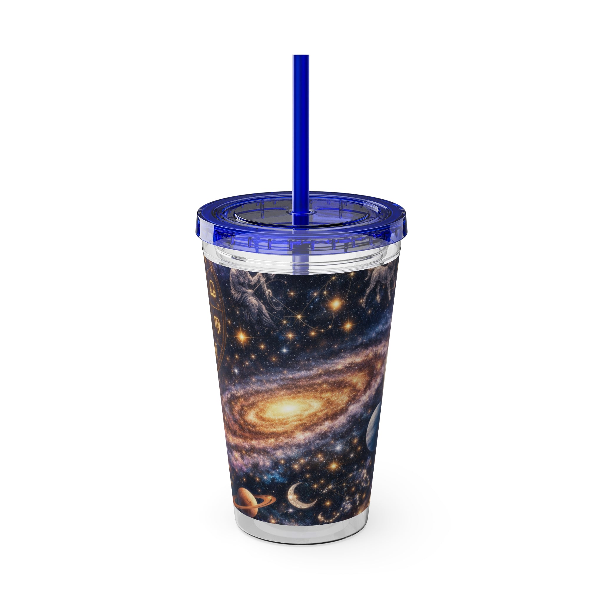 Galaxy Zodiac 16oz Tumbler with Straw — Cosmic Sunsplash Astral Design