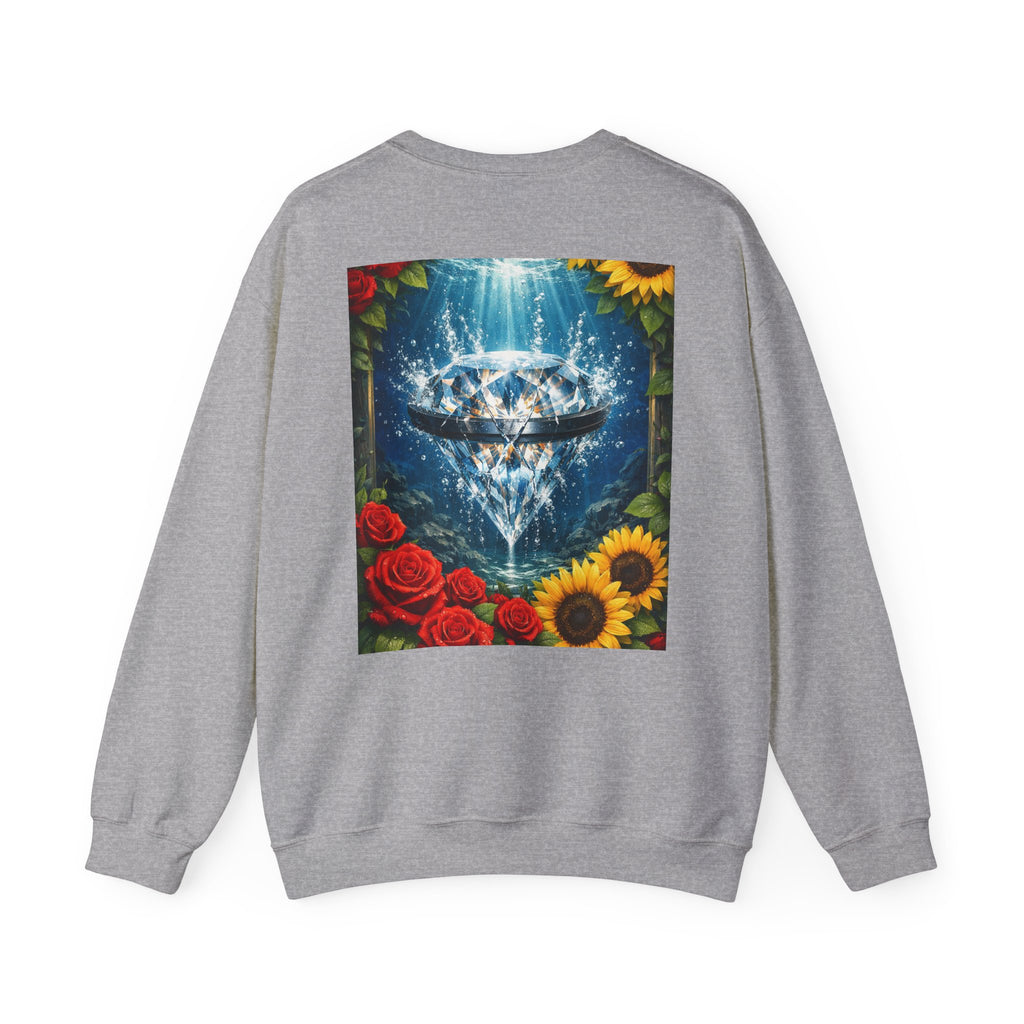 Crewneck Sweatshirt — "Built Off Pressure" Diamond UFO Floral Back Print