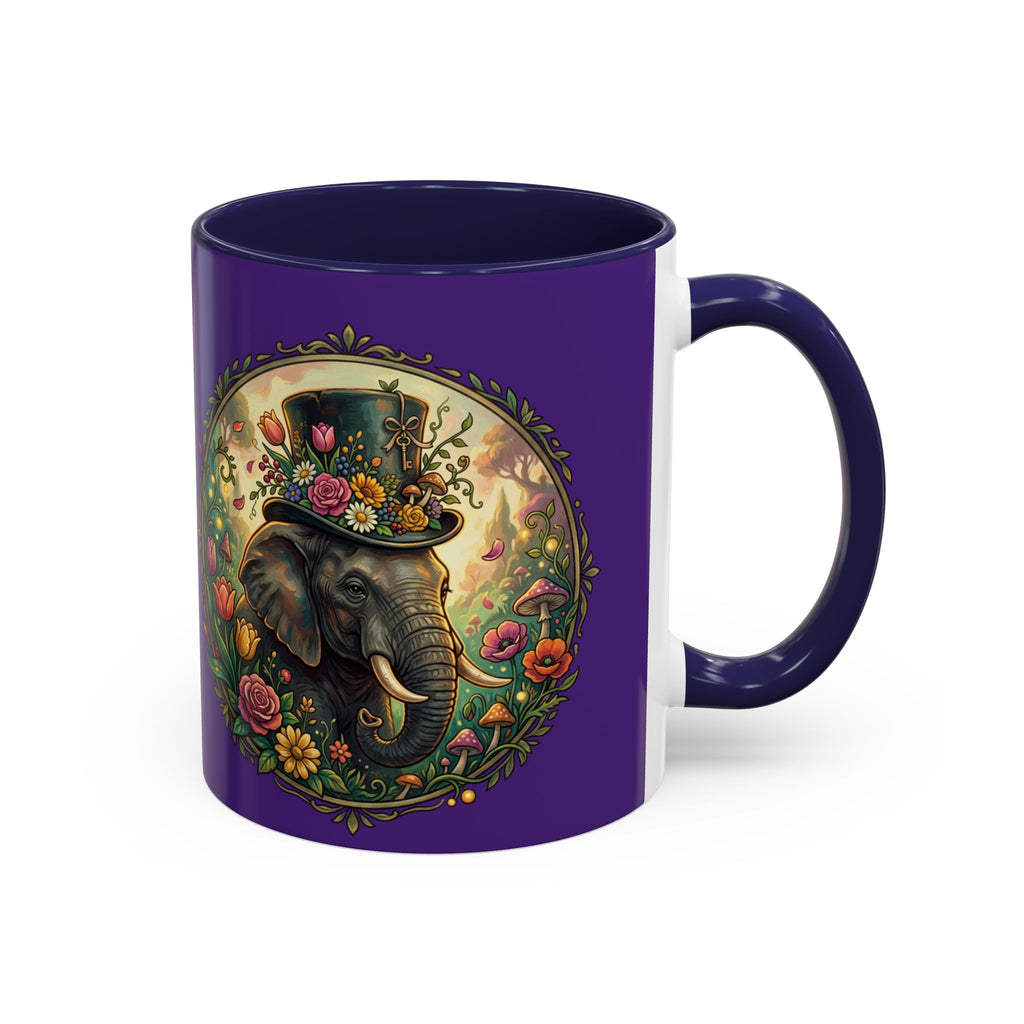 Elephant & Tulips Accent Coffee Mug — Floral Elephant Ceramic Mug (11/15oz)