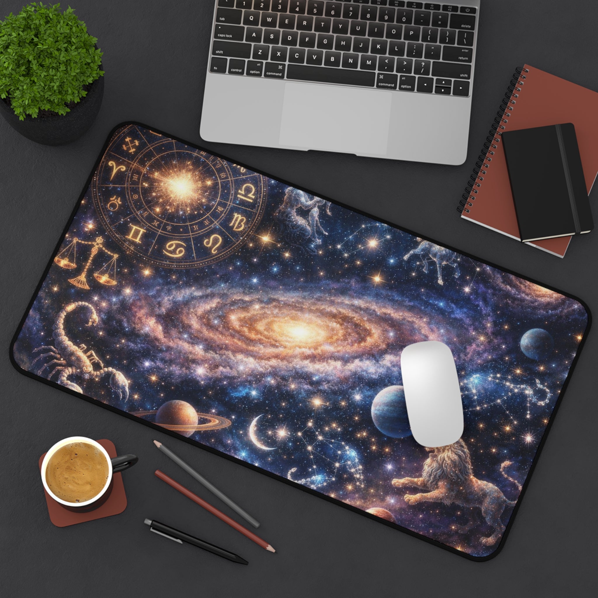 Zodiac Constellation Galaxy Desk Mat — Astrological Space Mouse Pad