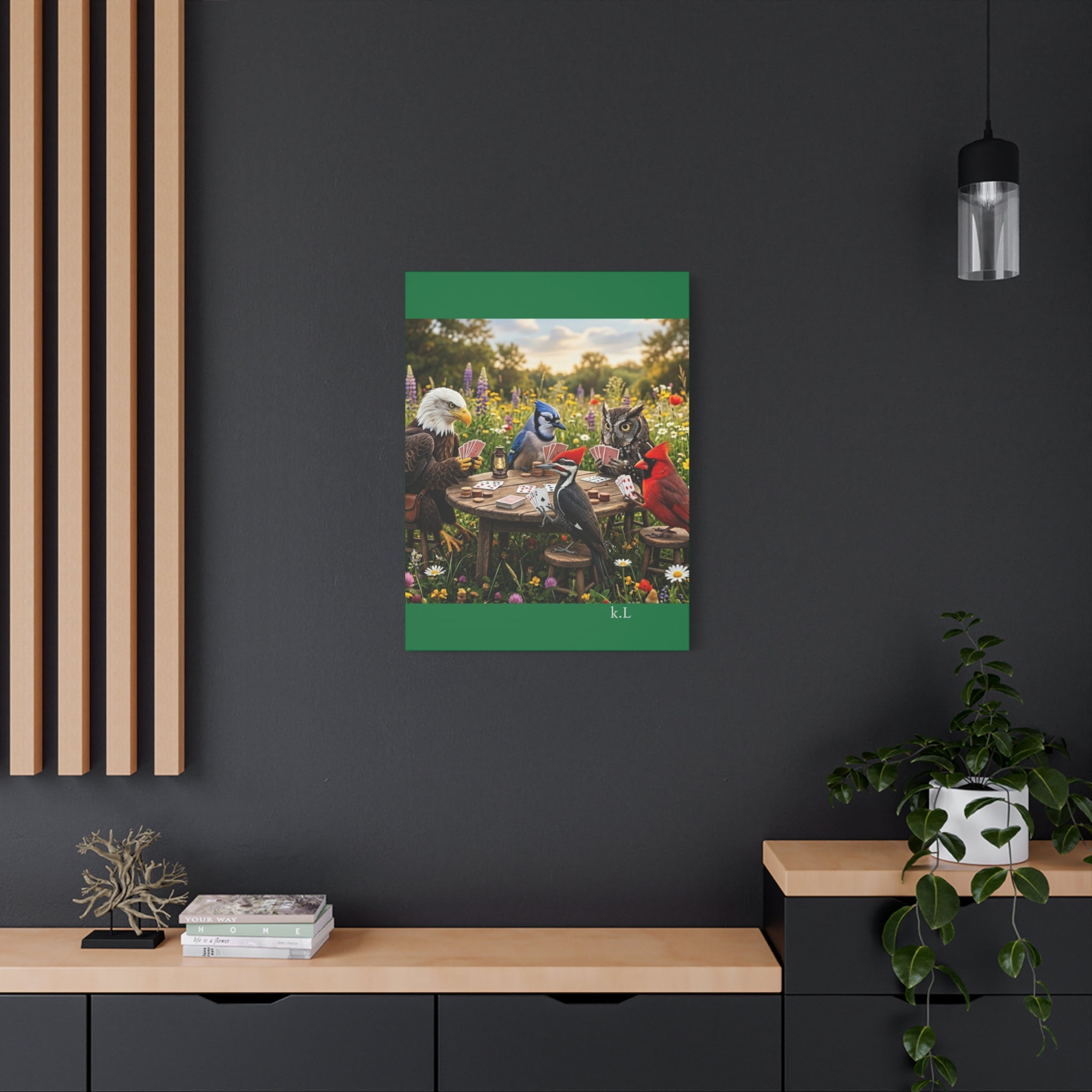 Canvas Wall Art — Woodland Birds Playing Cards Scene