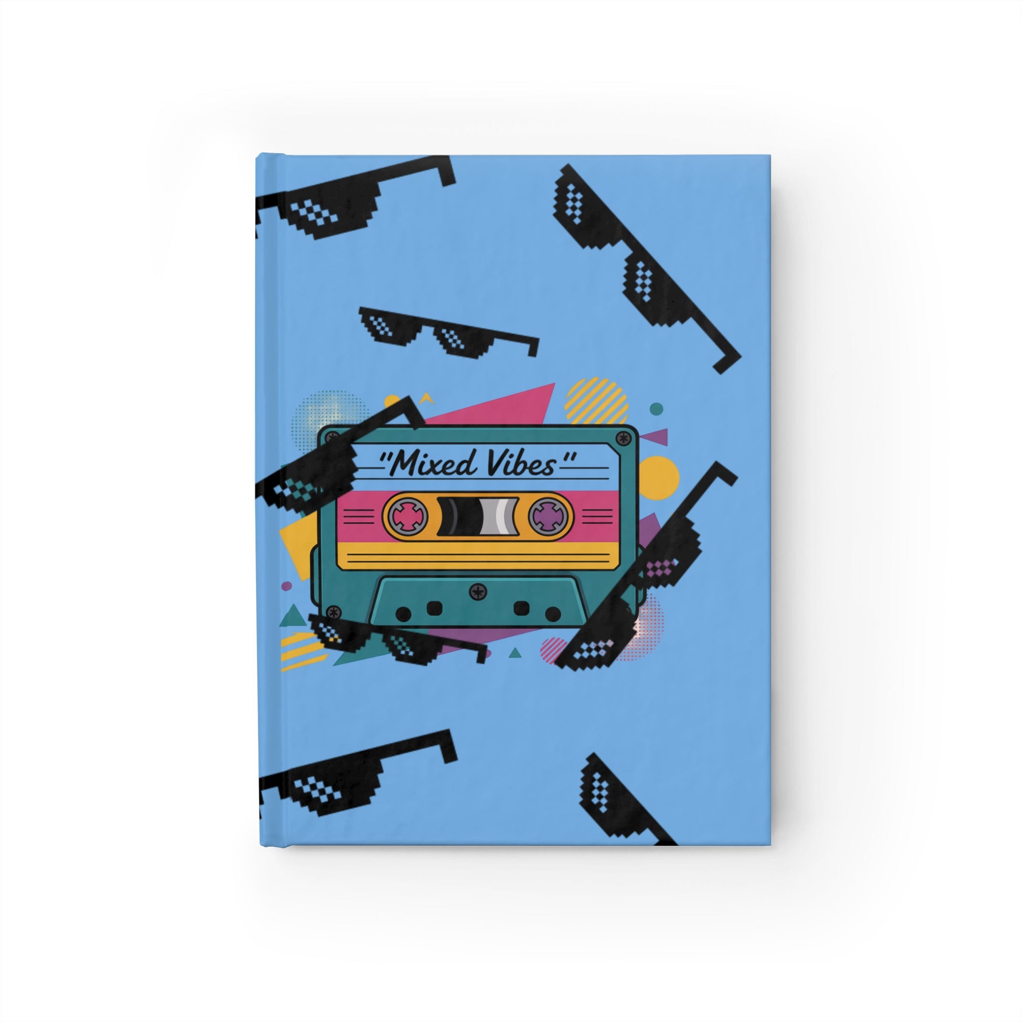 Retro Cassette 'Mixed Vibes' Ruled Journal — 80s Sunglass Pattern Notebook
