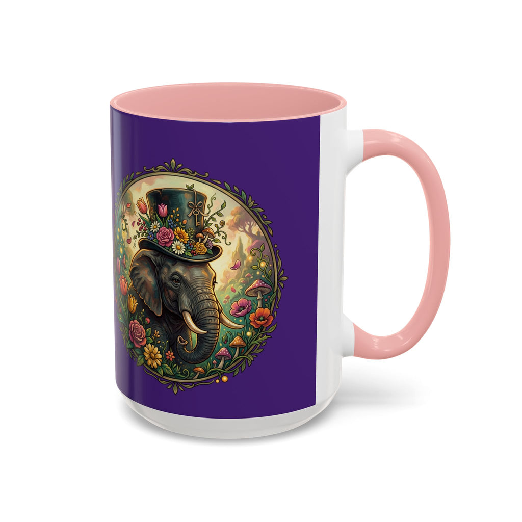 Elephant & Tulips Accent Coffee Mug — Floral Elephant Ceramic Mug (11/15oz)