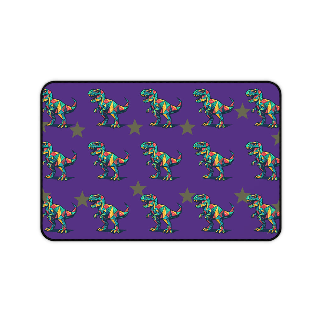 Colorful Geometric T-Rex Desk Mat — Purple Dinosaur Mouse Pad
