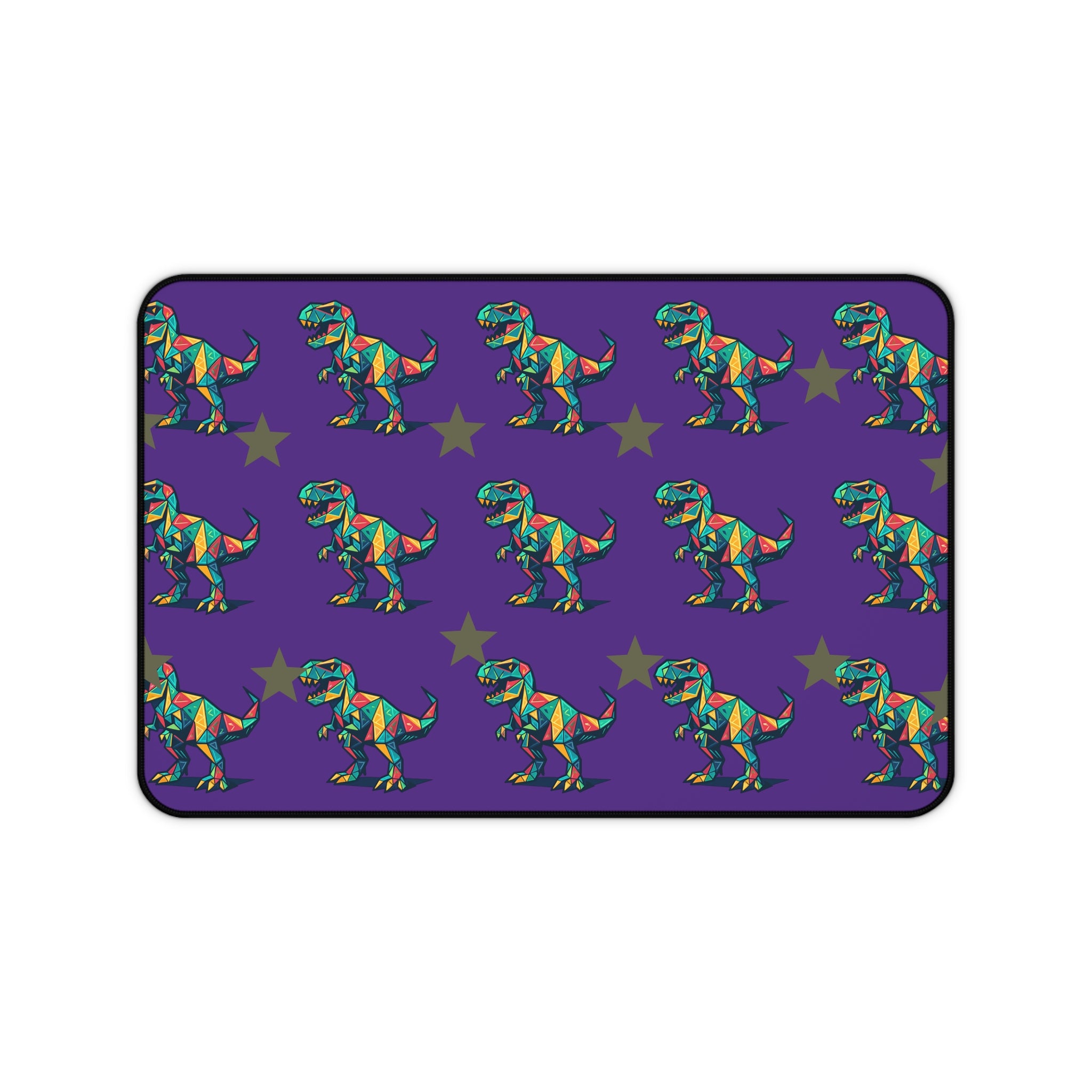 Colorful Geometric T-Rex Desk Mat — Purple Dinosaur Mouse Pad