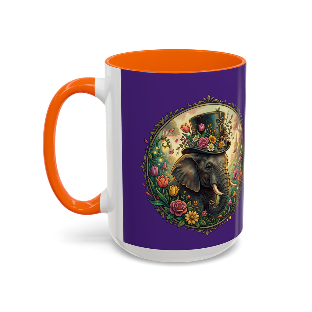 Elephant & Tulips Accent Coffee Mug — Floral Elephant Ceramic Mug (11/15oz)