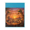 Sunset Poker Night Canvas — Whimsical Giraffes & Hedgehogs Art Print