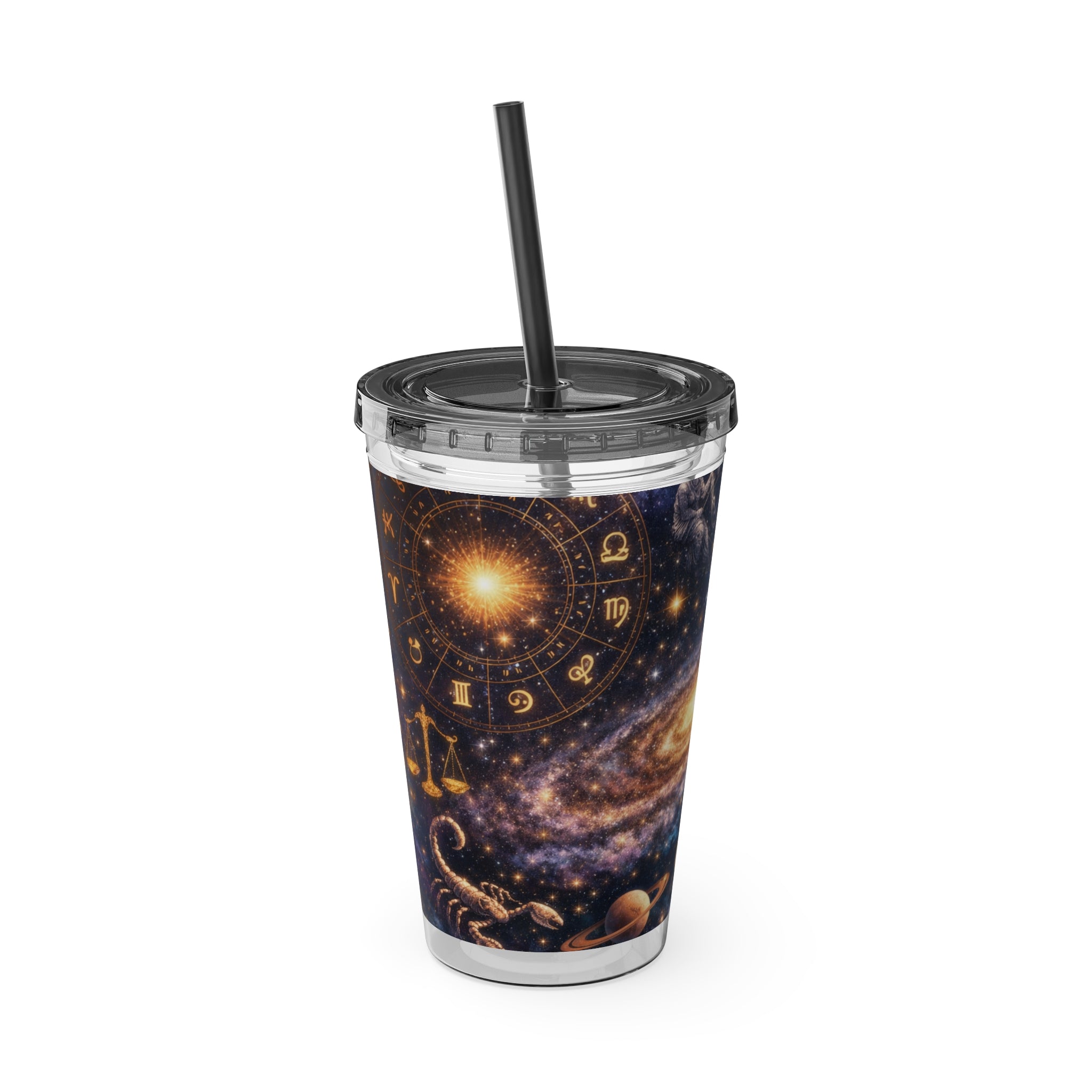 Galaxy Zodiac 16oz Tumbler with Straw — Cosmic Sunsplash Astral Design