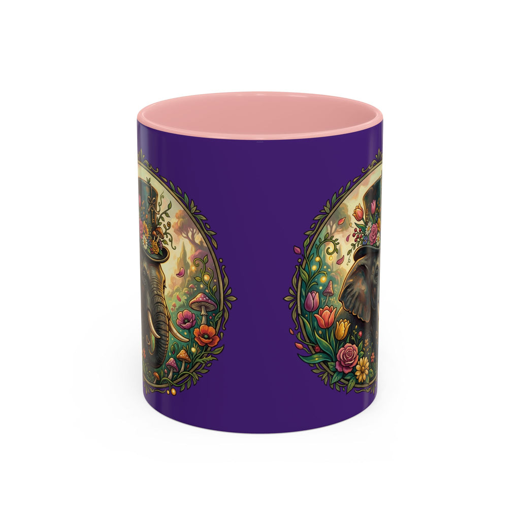 Elephant & Tulips Accent Coffee Mug — Floral Elephant Ceramic Mug (11/15oz)