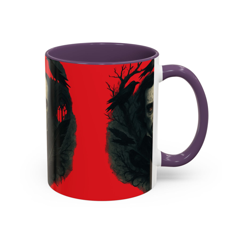 Edgar Allan Poe Portrait Coffee Mug — Gothic Raven Red Accent (11/15oz)
