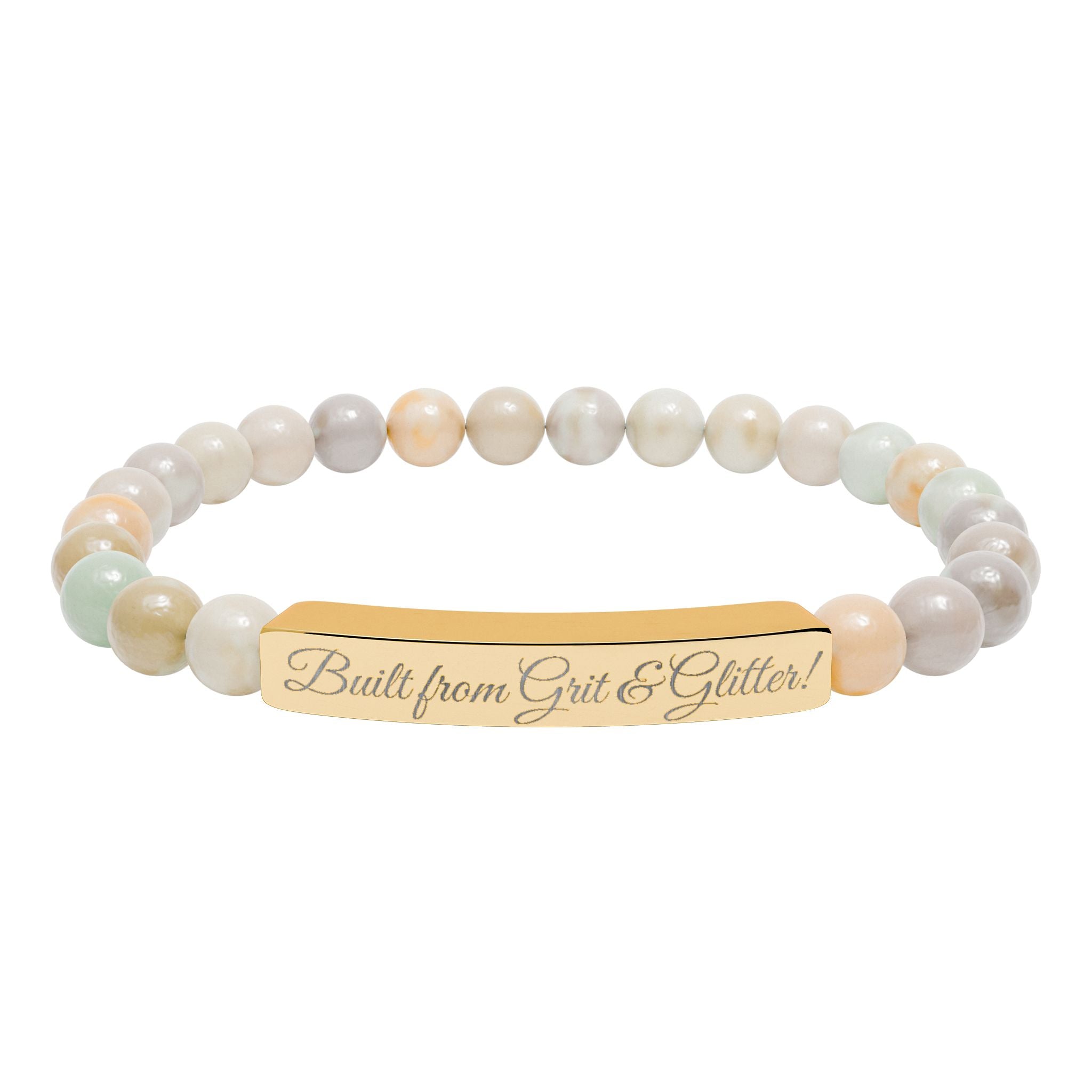 Natural Stone Stretch Bar Bracelet — "Grit and Glitter" Engraved