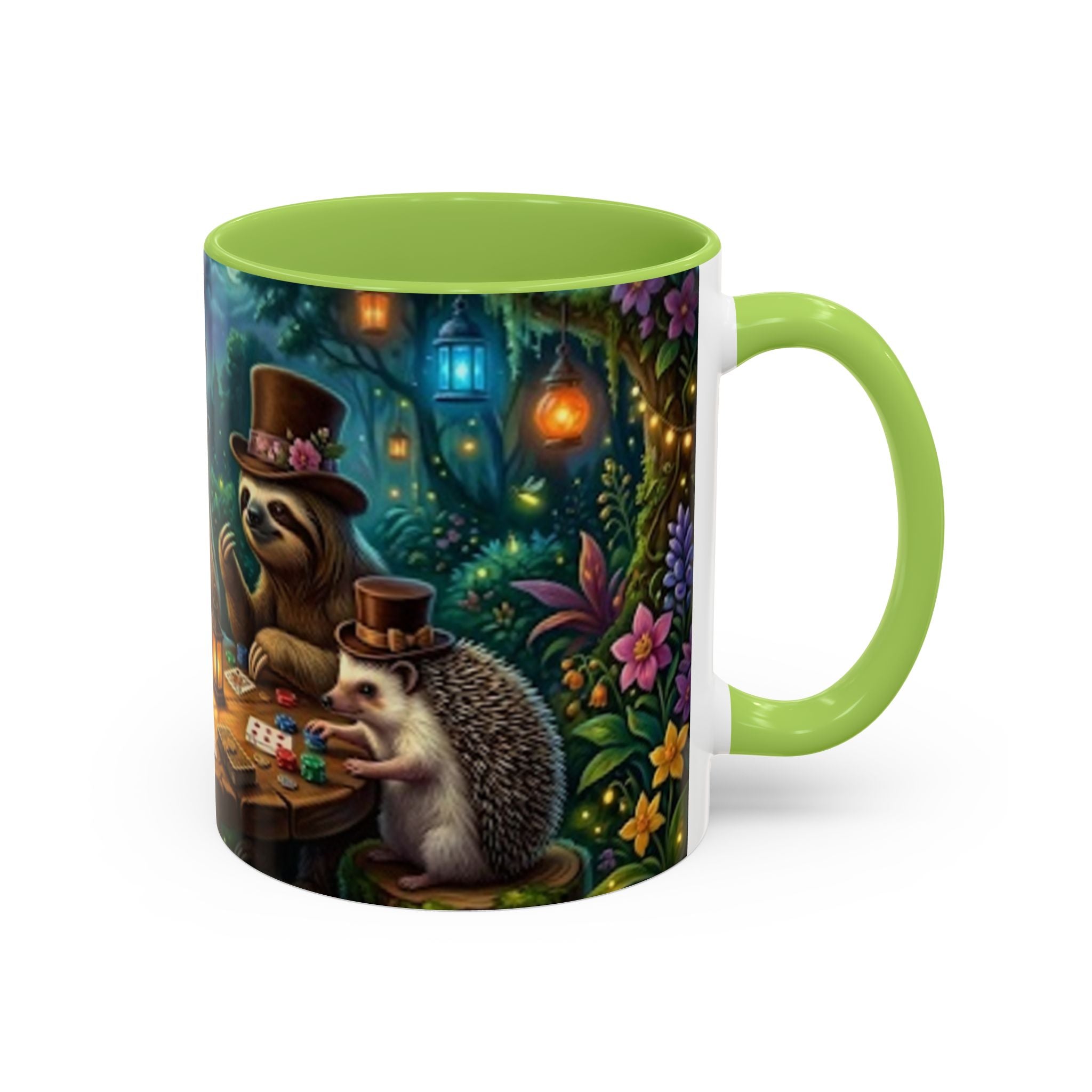 Sloth & Hedgehog Poker Night Coffee Mug — Whimsical Woodland Animal Tea Cup (11/15oz)