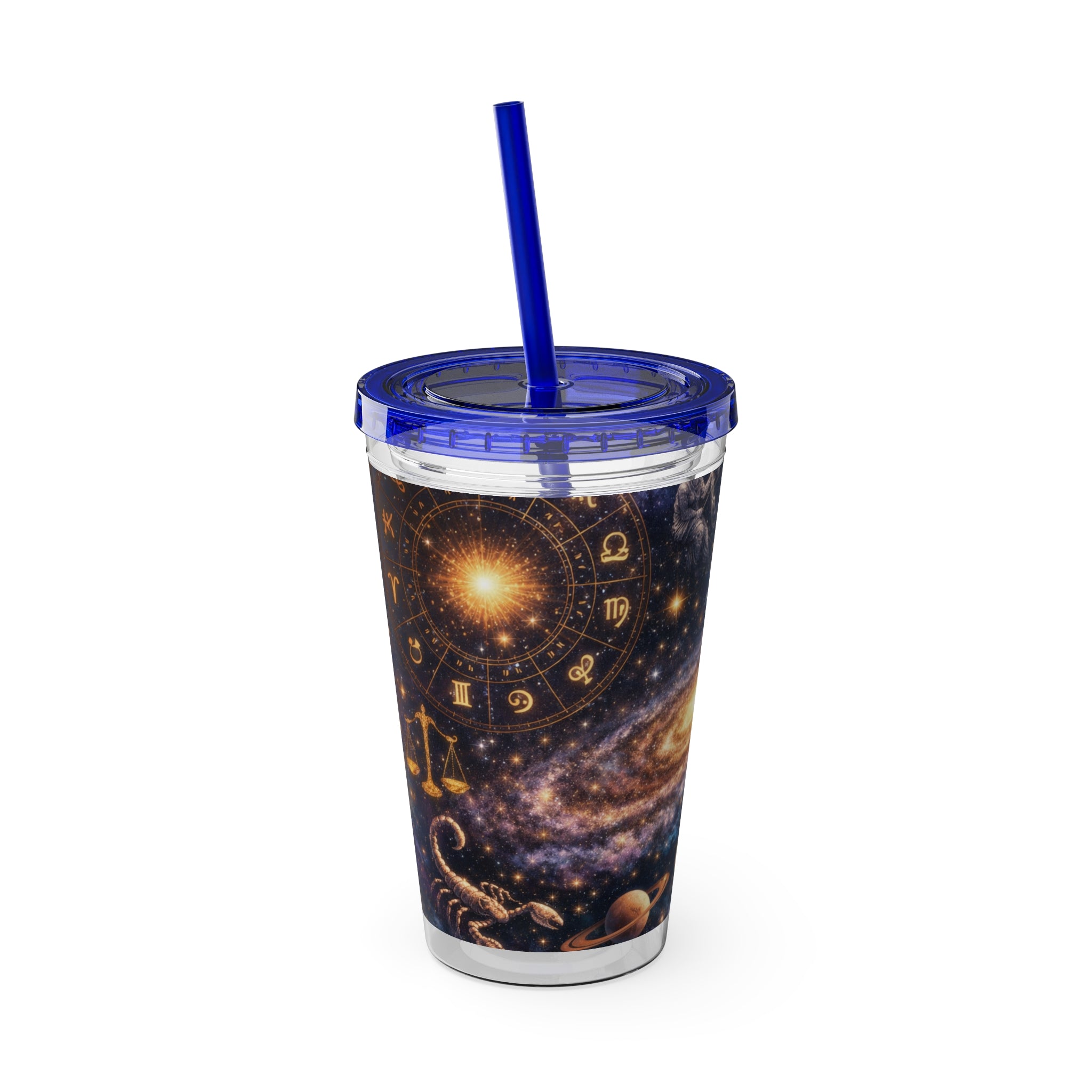 Galaxy Zodiac 16oz Tumbler with Straw — Cosmic Sunsplash Astral Design