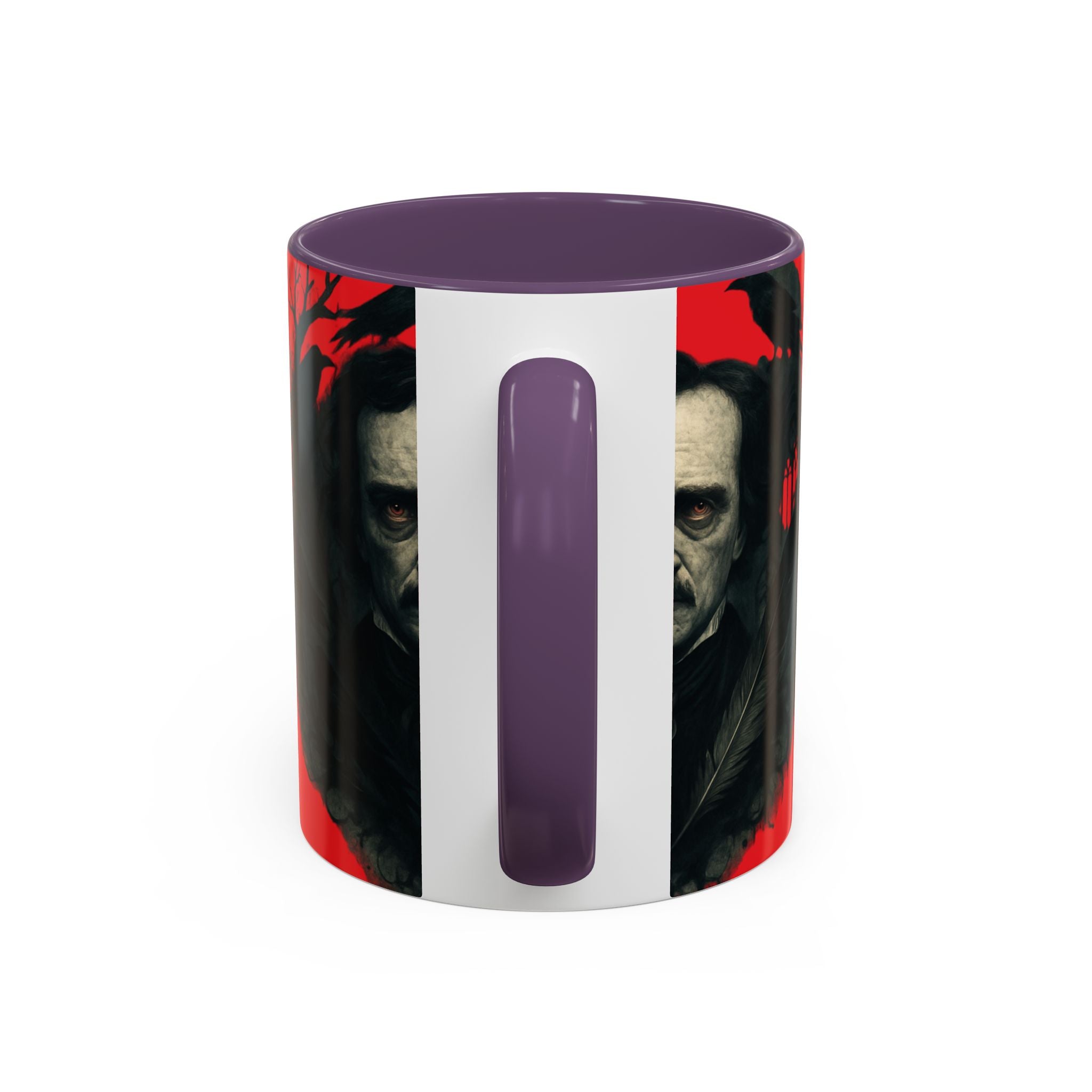 Edgar Allan Poe Portrait Coffee Mug — Gothic Raven Red Accent (11/15oz)