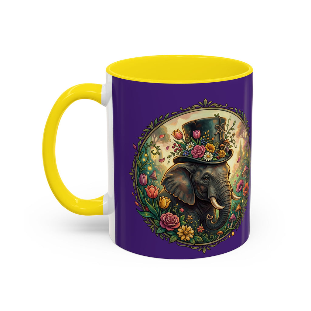 Elephant & Tulips Accent Coffee Mug — Floral Elephant Ceramic Mug (11/15oz)