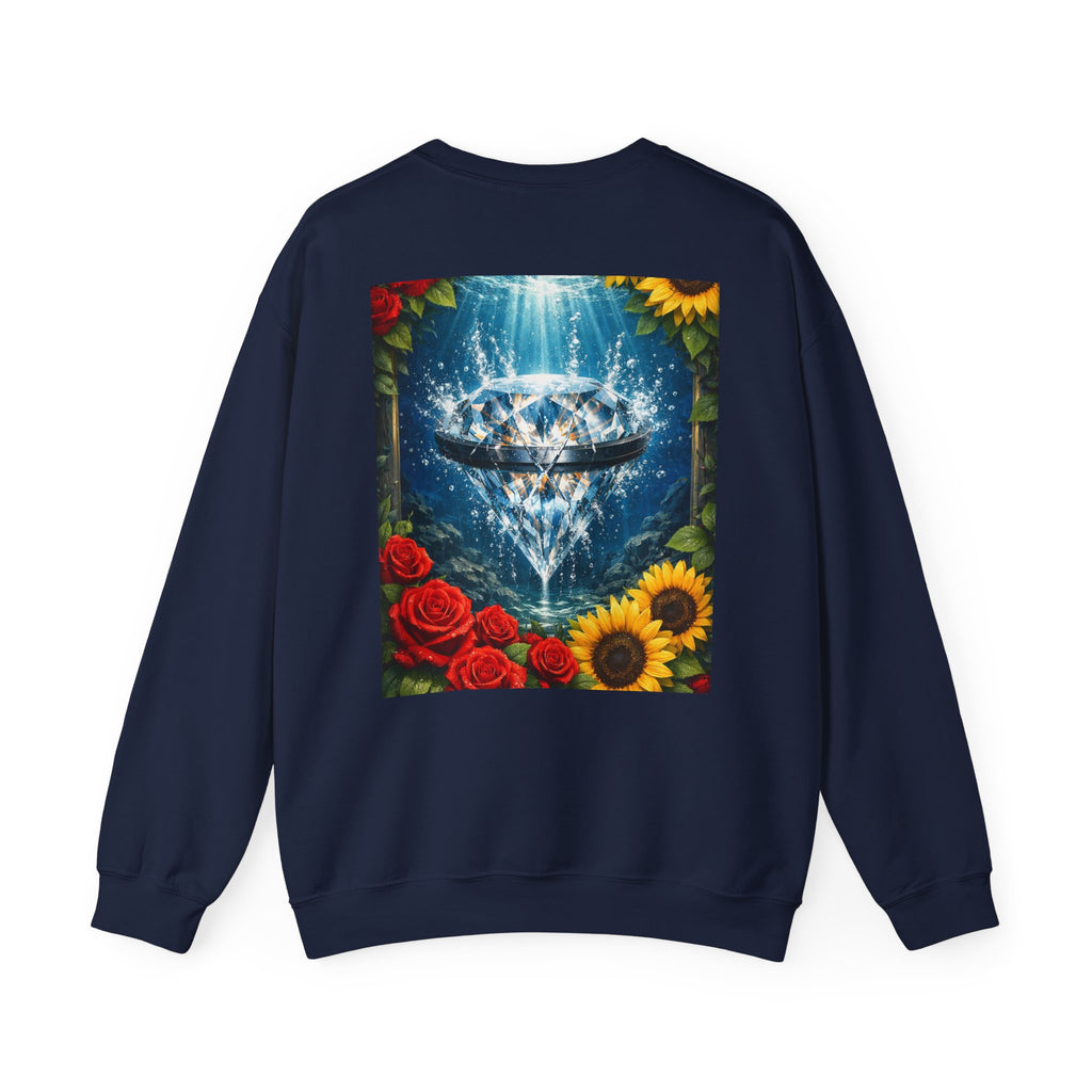 Crewneck Sweatshirt — "Built Off Pressure" Diamond UFO Floral Back Print