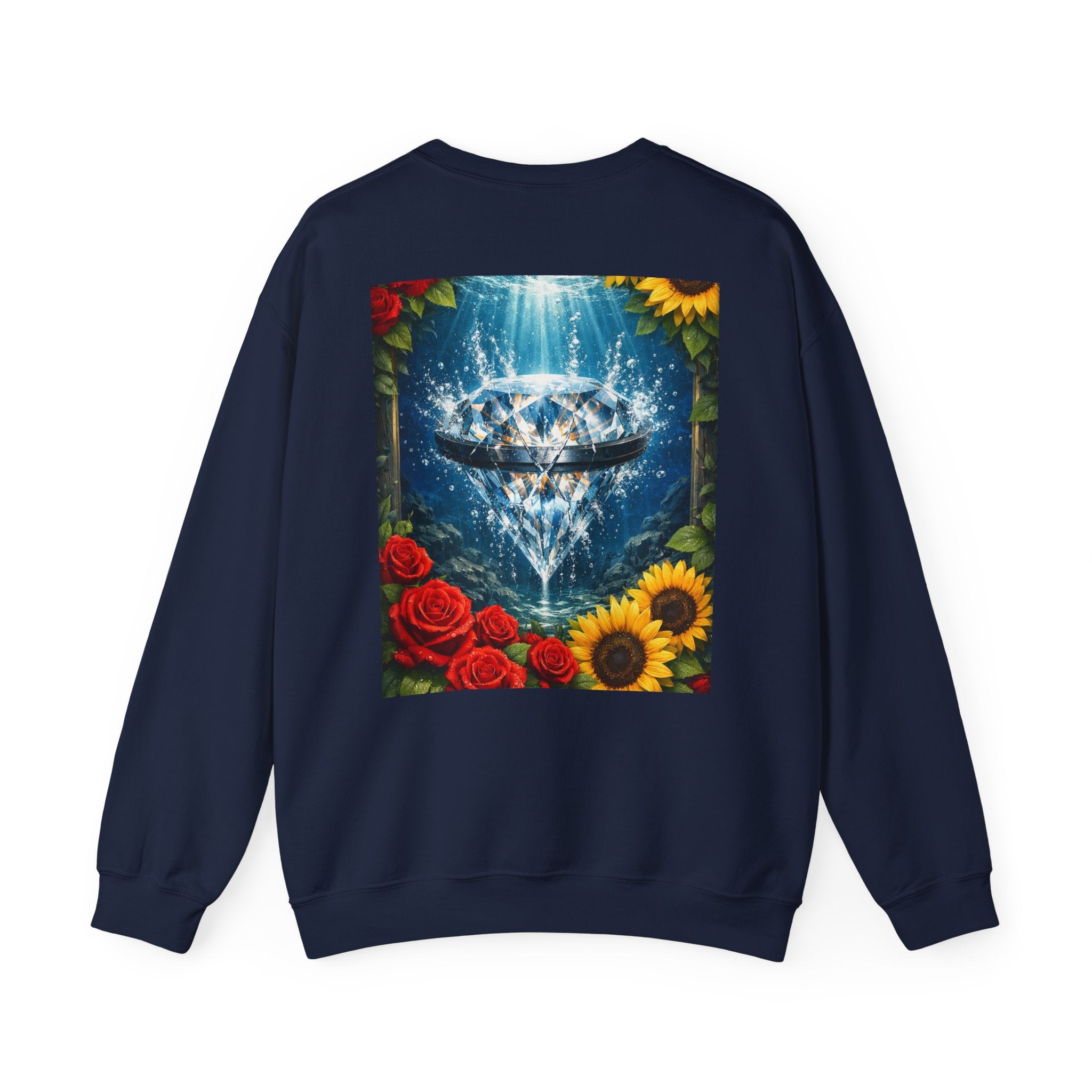 Crewneck Sweatshirt — "Built Off Pressure" Diamond UFO Floral Back Print