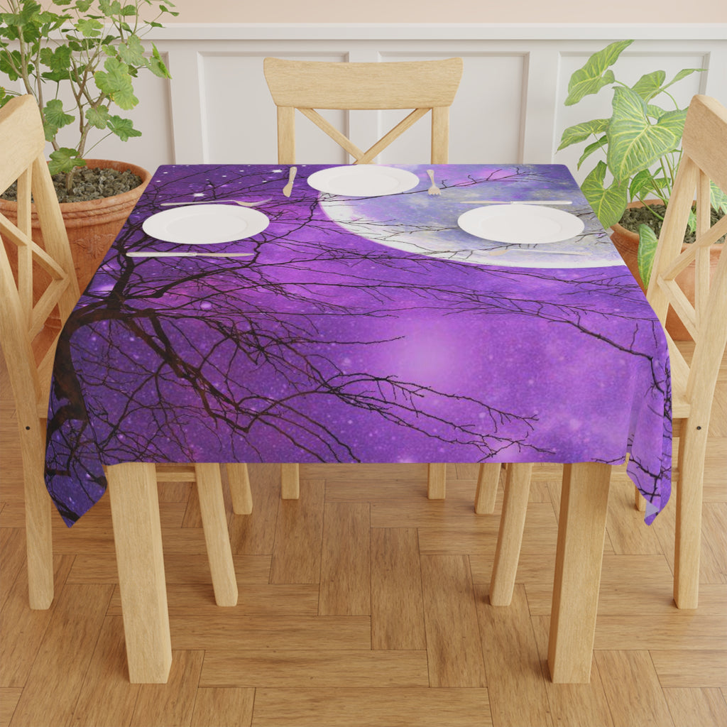 Purple Moonlight Tablecloth — Mystical Night Sky Table Cover for Halloween & Gothic Decor