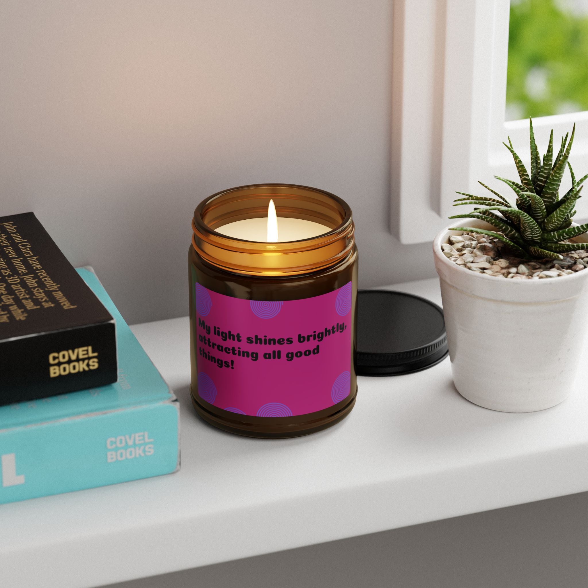 Affirmation Candle — "My light shines brightly, attracting all good things!" Amber Soy Jar