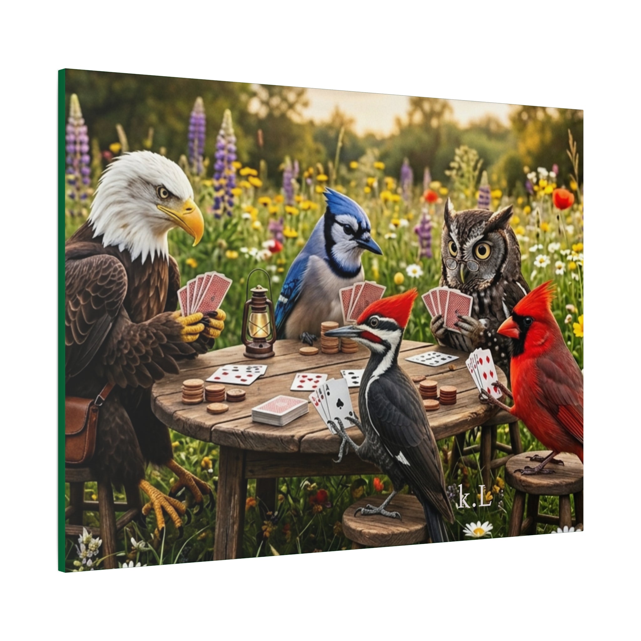 Canvas Wall Art — Woodland Birds Playing Cards Scene
